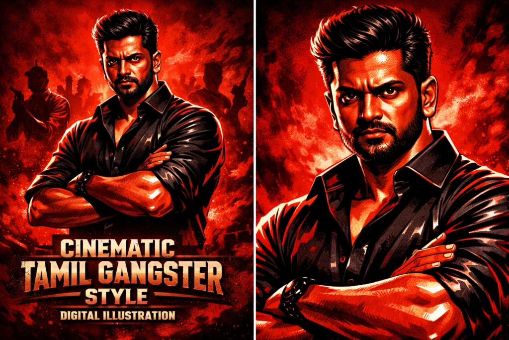 How to Create a Cinematic Tamil Gangster Movie Poster Style Digital Illustration in 4K